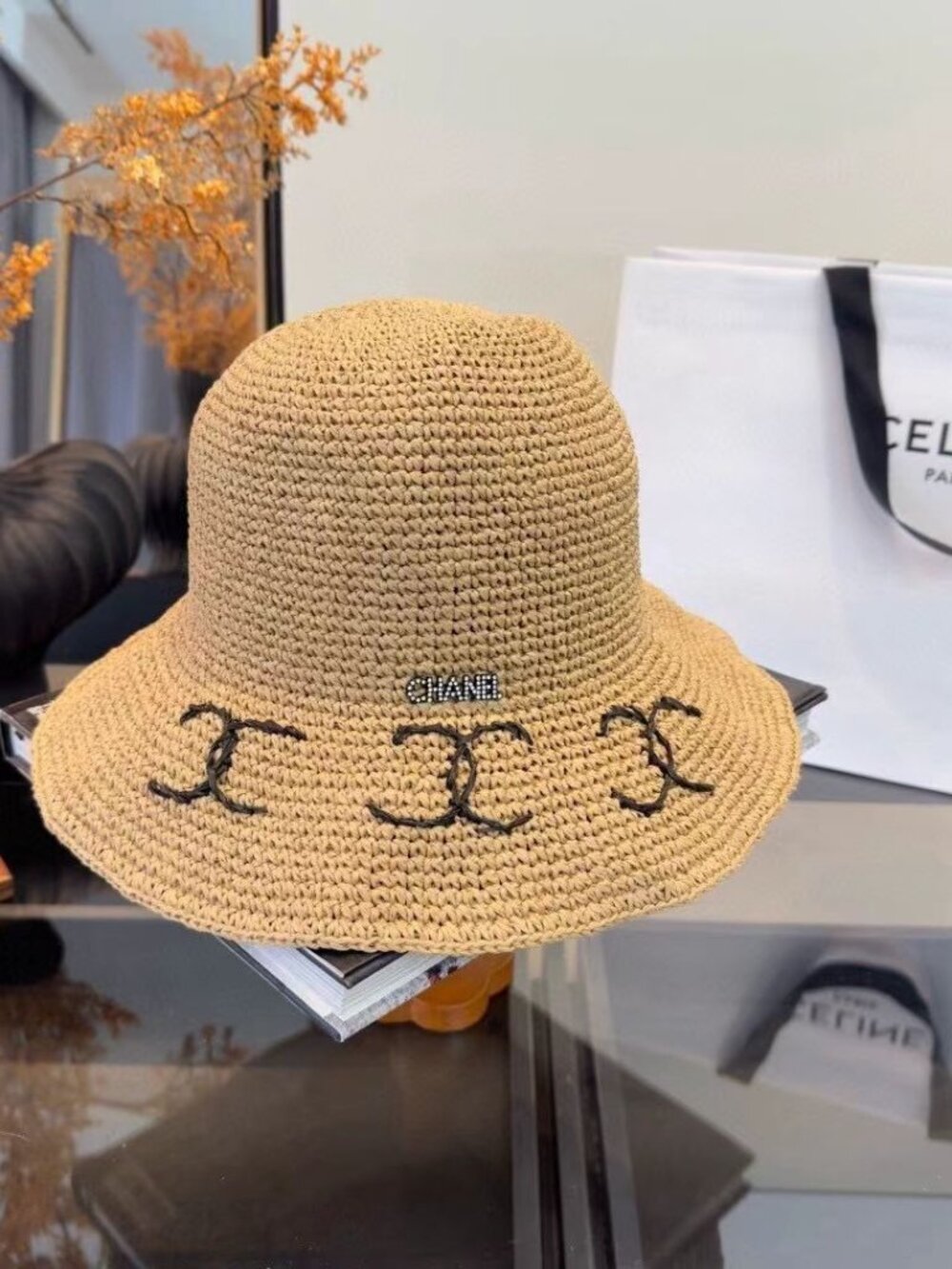 ❤️Chanel folding straw hat, purely machine-knitted, with a head circumference of